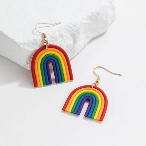 Boho Festival Colorful Rainbow Dangle Earrings Jewelry Pride Clay Drop Whimsical - Picture 1 of 6